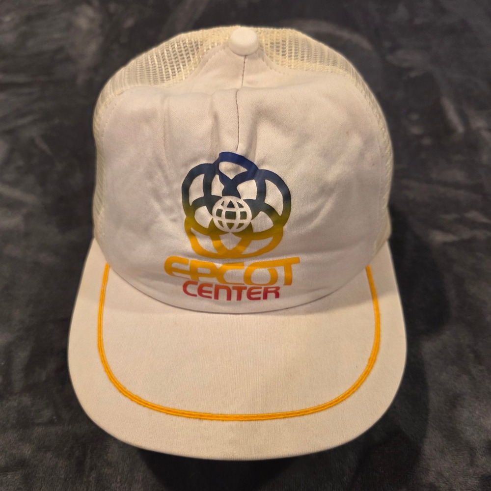Vintage Disney EPCOT Center Trucker Hat California Headwear White Snapback Cap